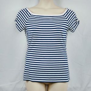 WHBM Navy & White Striped Boatneck Cabana Tee